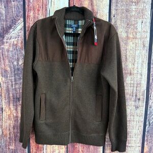 Izod Men’s Zip Up Sweater Plaid Lined Cozy Knit Preppy Golf Casual Quiet Wealth